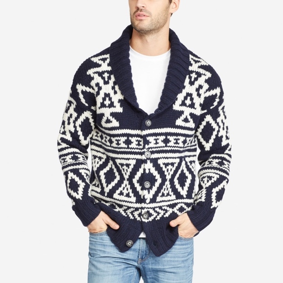 BONOBOS Men's Hand-Knit Cardigan in Navy/White - Picture 3 of 8